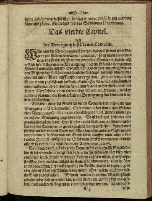 Das vierdte Capitel. Von der Bewegung deß Neuen Cometen.
