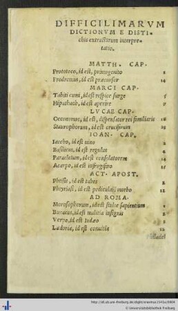 Difficilimarum dictionum e distichis extractarum interpretatio.