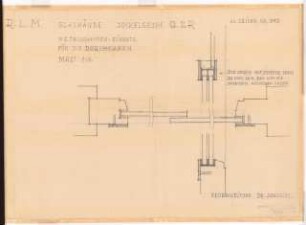 Reichsluftfahrtministerium, Berlin: Küchenanlage L3/Q2R (Sockelgeschoss), Glaswände (Metallrahmen-Einsatz für die Durchgaben): Details 1:1
