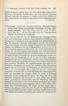 227-228 [Rezension] Germanus, P., Passionis Domini Nostri Jesu Christi