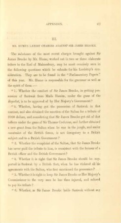 III. Mr. Hume's latest charges against Sir James Brooke