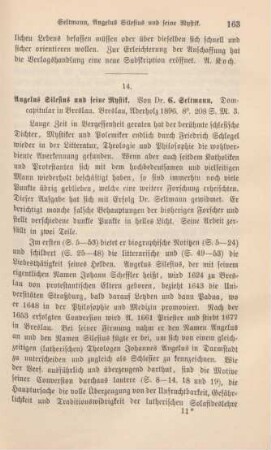 163-165 [Rezension] Seltmann, Karl, Angelus Silesius und seine Mystik