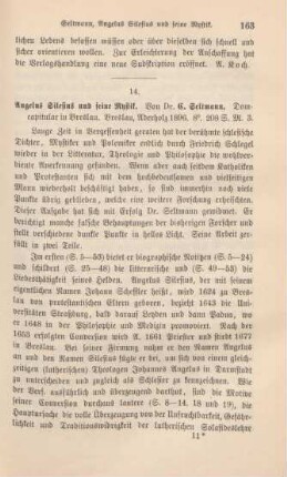 163-165 [Rezension] Seltmann, Karl, Angelus Silesius und seine Mystik