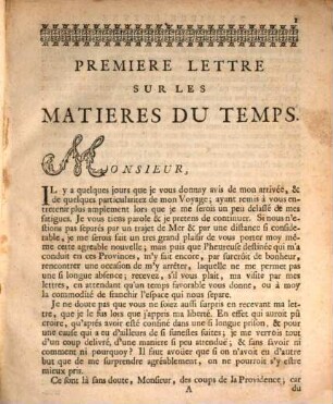 Lettres sur les matières du temps. 1. 1688