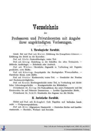 Verzeichnis der Professoren und Privatdocenten.