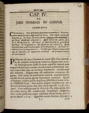 Cap. IV. De Jure Hominis In Corpus.