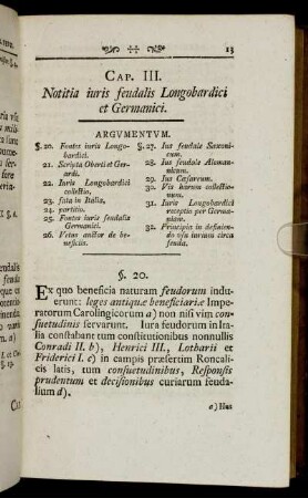 Cap. III. Notitia iuris feudalis Longobardici et Germanici