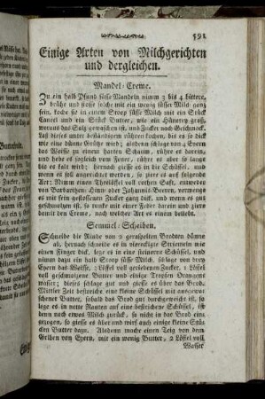Einige Arten von Milchgerichten und dergleichen.