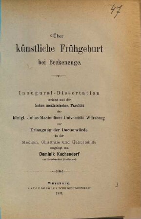 Über künstliche Frühgeburt bei Beckenenge