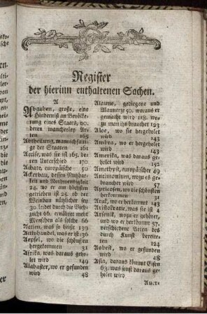Register der hierinn enthaltenen Sachen.
