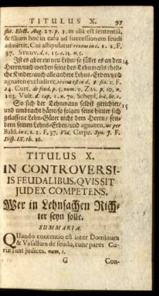 Titulus X. In Controversiis Feudalibus, Quissit Iudex Competens. Wer in Lehnsachen Richter seyn solle