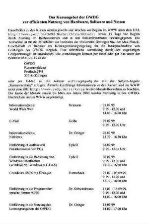 Das Kursangebot der GWDG zur effizienten Nutzung von Hardware, Software und Netzen