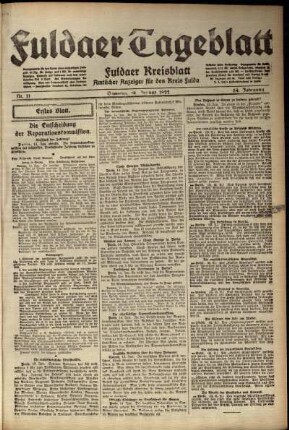 Erste Ausgabe vom Samstag, den 14. Januar 1922.