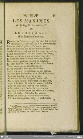 Les maximes de la sagesse humaine. ou le portrait d'un honnête homme