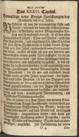 Das XXXVI. Capitul. Gewaltige neue Kriegs-Zurüstungen der Frantzosen/ deß 1673. Jahrs