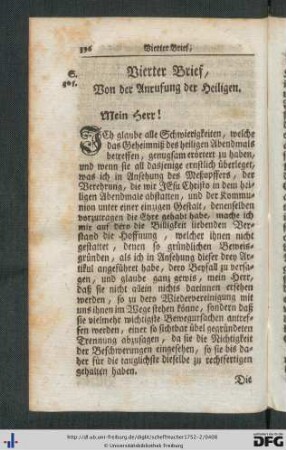 Vierter Brief. Von der Anrufung der Heiligen.