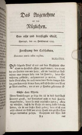 Das acht und dreyßigste Stück. Montags, den 22. Herbstmonat, 1755.