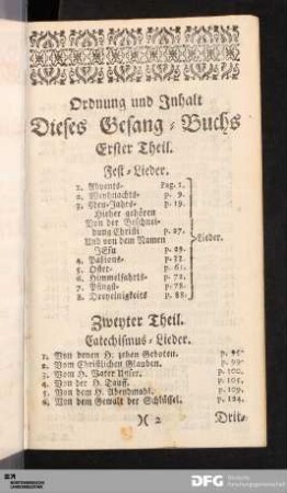 Ordnung und Inhalt Dieses Gesang-Buchs