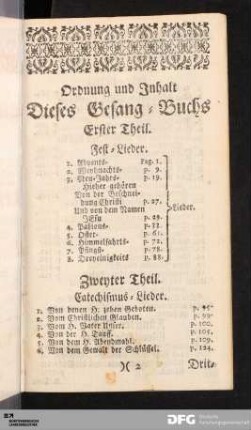 Ordnung und Inhalt Dieses Gesang-Buchs