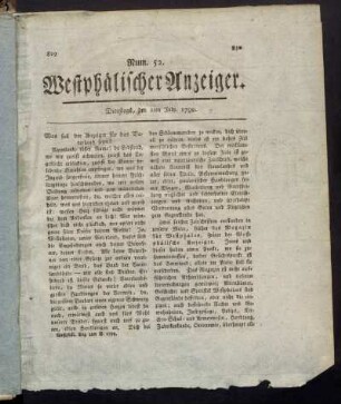 Num. 52. Westphälischer Anzeiger. Dienstags, den 2ten July, 1799. - Num. 53. Westphälischer Anzeiger. Freitags, den 5ten July. 1799.