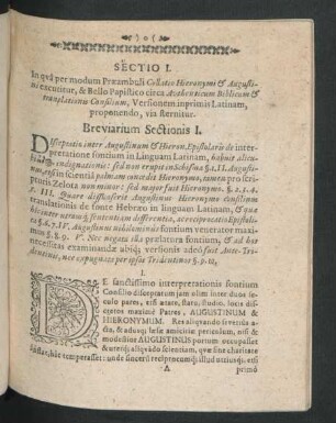 Sectio I. In qua per modum Praeambuli Collatio Hieronymi & Augustini excutitur, & Bello Papistico circa Authenticum Biblicum & translationis Consilium ...
