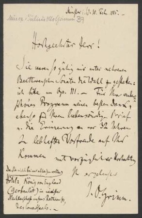 Brief an Hans von Bülow : 10.02.1885