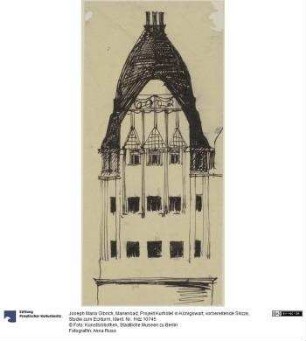 Marienbad, Projekt Kurhotel in Königswart, vorbereitende Skizze, Studie zum Eckturm