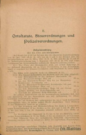 II. Ortsstatute, Steuerordnungen und Polizeiverordnungen