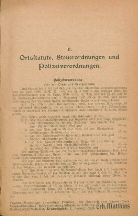 II. Ortsstatute, Steuerordnungen und Polizeiverordnungen