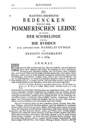 IV. Martini Chemnitii Bedencken wegen der Pommerischen Lehne in Causa der Schmelinge contra die Budden...