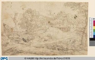 Klassische Landschaft mit Tempelfassade