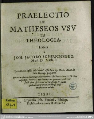 Praelectio De Matheseos Usu In Theologia