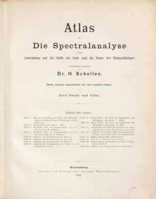 Die Spectralanalyse in ihrer Anwendung auf die Stoffe der Erde und die Natur der Himmelskörper. [3], Atlas