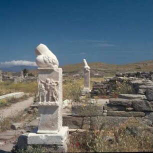 Delos. Dionysos-Heiligtum. Phallische Stelen im Dionysos-Heiligtum an der Ostseite des Apollon-Temenos