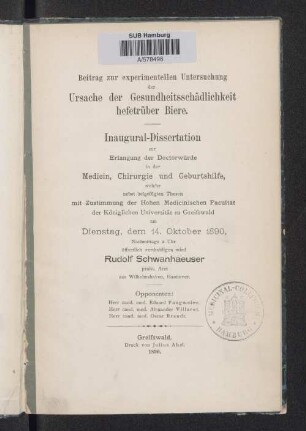 Beitrag zur experimentellen Untersuchung der Ursache der Gesundheitsschädlichkeit hefetrüber Biere