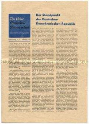 Mitteilungsblatt der Druckerei "Tägliche Rundschau" über die bewaffnete Intervention des Warschauer Vertrages in der CSSR 1968
