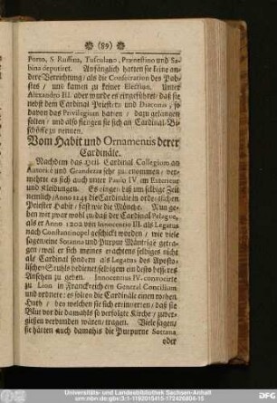 Vom Habit und Ornamentis derer Cardinäle.