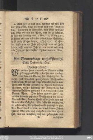 Am Donnerstage nach Estomihi. Erste Paßionspredigt.