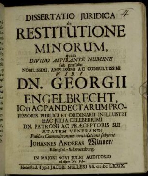 Dissertatio Iuridica de Restitutione Minorum