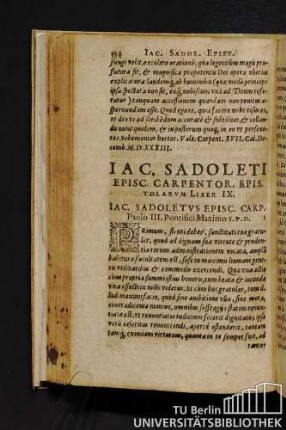 Iac. Sadoleti Episc. Carpentor. Epistolarum Liber IX. Iac Sadoletus Episc. Carp. Paulo III. Pontifici Maximo S.P.D.