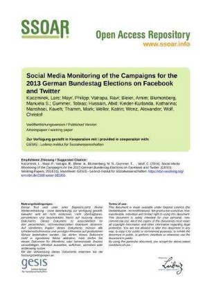 Social Media Monitoring of the Campaigns for the 2013 German Bundestag Elections on Facebook and Twitter