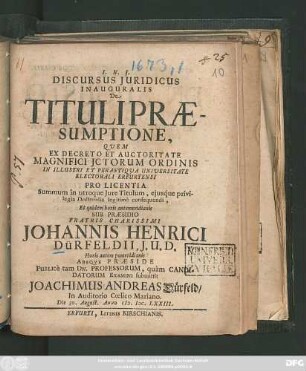 Discursus Iuridicus Inauguralis De Tituli Praesumptione