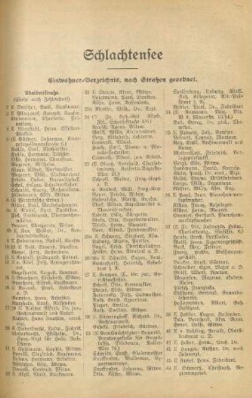 Schlachtensee. Einwohner-Verzeichnis, nach Straßen geordnet