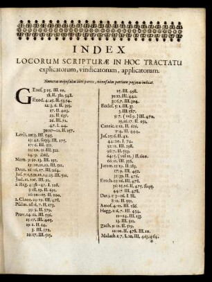 Index Locorum Scripturae In Hoc Tractatu explicatorum, vindicatorum, applicatorum.
