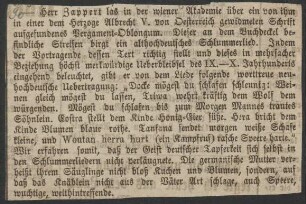 [Beil. 90: Zeitungsausschnitt: Lesung von Zappert über das sogenannte althochdeutsche Schlummerlied]