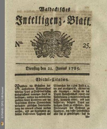 No. 25, Dienstag den 21. Junius 1785