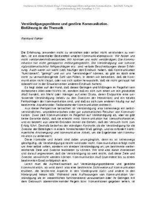 Verständigungsprobleme und gestörte Kommunikation. Einführung in die Thematik