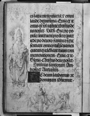 Gebetbuch Kaiser Maximilians I. — Heiliger Bischof; Christkind auf Esel reitend, Folio 53verso