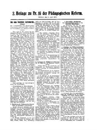 Aus dem Deutschen Lehrerverein : 2. Beilage zu Nr. 16 der Pädagogischen Reform