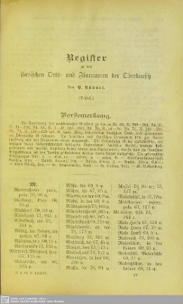 Register zu den slavischen Orts- und Flurnamen der Oberlausitz : (Schluß)